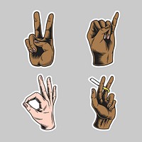 Cool hand sign sticker set design resources vector