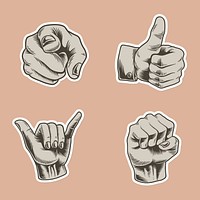 Cool hand gesture sticker with a white border set vector