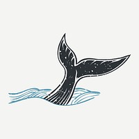 Whale tail linocut psd cute design element