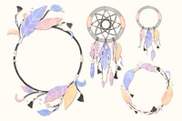 Pastel watercolor boho stye psd feathers and dreamcatchers