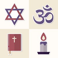 Mixed religious symbols sticker set vector