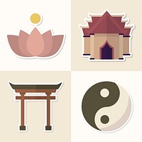 Mixed religious symbols sticker set vector