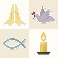 Mixed religious symbols sticker set vector