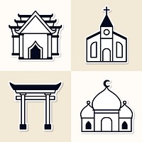 Mixed religious symbols sticker set vector