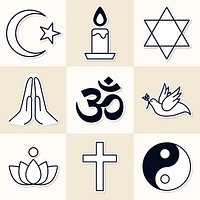 Mixed religious symbols sticker set vector