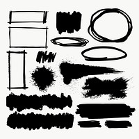 Brush element in black vector on white background collection