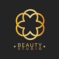 Beauty studio logo template, gold flower design vector