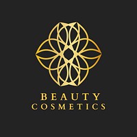 Beauty cosmetics logo template, gold floral design vector