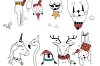 Cute vector animal cartoon snowy Christmas theme background