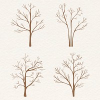 Brown dry tree sticker vector set