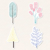 Cute pastel pine tree sticker with a white border vector set