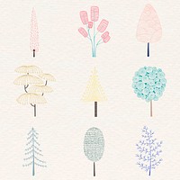 Cute pastel pine tree sticker vector set