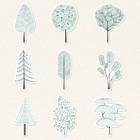 Cute pine tree sticker with a white border vector set