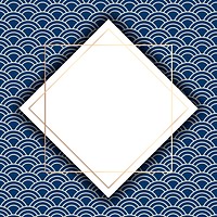 Gold frame on a blue Seigaiha Japanese seamless pattern vector