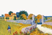 Farmhouse in Provence, Van Gogh border background, famous artwork remixed by rawpixel 