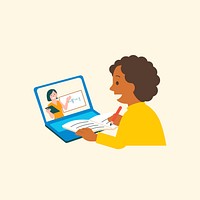 Online mathematics class psd with a woman learning flat graphic