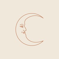 Crescent moon with face psd celestial linear style on beige background
