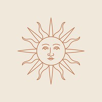 Antique sun with face psd linear style on beige background