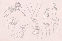 Valentine&rsquo;s and love hand gestures vector grayscale sketch set