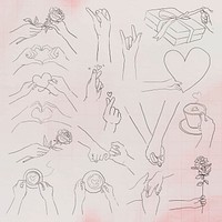 Valentine’s and love hand gestures vector grayscale sketch set