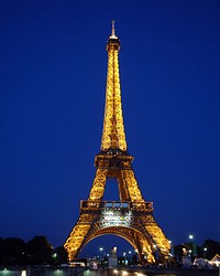 Eiffel Tower with light show. Original public domain image from Wikimedia Commons