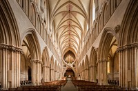 Nave inside Wells Cathedral. Located in Wells, Somerset, England, UK. Original public domain image from Wikimedia Commons
