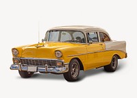 Yellow classic car sticker, vehicle photo psd