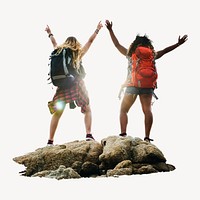 Backpacker friends traveling together collage element psd