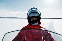 Woman in a motor sled race