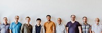 Cheerful diverse men standing in a line background