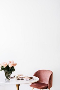 Marble table and pink chair
