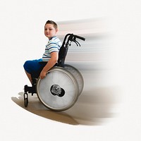 Boy in wheelchair photo on white background