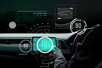 Advanced technology screen mockup with speedometer in a smart car psd