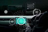 Advanced technology screen with speedometer in a smart car