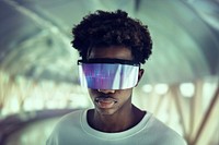 Man wearing smart glasses futuristic technology