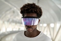 Man wearing smart glasses futuristic technology