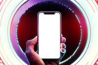 Smartphone screen in a circle of neon lights