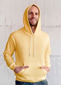 Stylish yellow hoodie mockup psd streetwear men’s apparel fashion