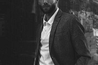 Businessman in formal attire black and white closeup portrait