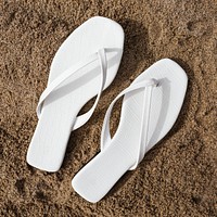 Flip-flops on the beach summer fashion aerial view