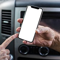 Grandpa showing his smartphone to grandma