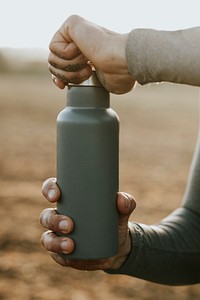 Water bottle mockup psd stainless steel outdoor shoot