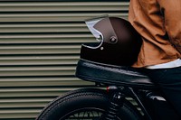 Black helmet placed on a motorcycle