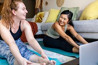 Online yoga class at home during pandemic