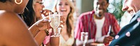 A group of diverse friends toasting at a party