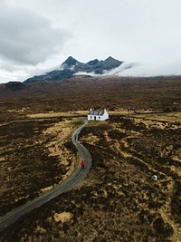 White cottage near the Black Cuillin in Glen Sligachan on the Isle of Skye in Scotland