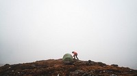 Camping at a misty Glen Coe in Scotland