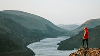 Drone shot of Raven Crag and Thirlmere reservoir at the Lake District in England