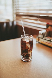 Iced coffee at the table in an American diner