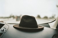 Hat on the dashboard of a car